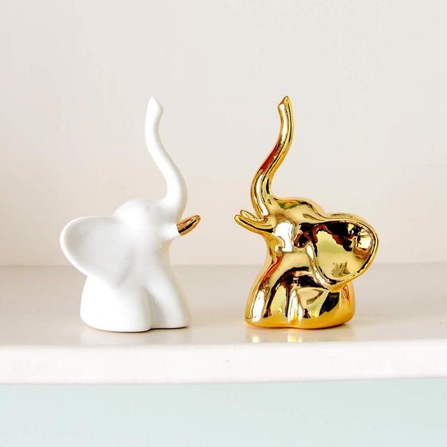 BIHOIB Home Decor Elephant Statues,1 Pair, Small Decorative Accents for Shelves, Livingroom and Bedroom, Gold and White