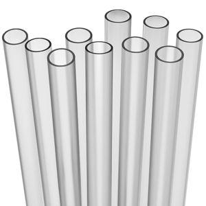 10 EXTRA WIDE Long Reusable Hard Plastic Drinking Straws + Cleaning Brush - Fat Thick Large Jumbo Straws for Smoothies, Boba, Bubble Tea - Semi-transparent - Dishwasher Safe BPA Free