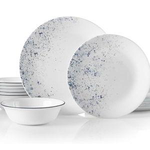 Corelle Vitrelle 18-Piece Service for 6 Dinnerware Set Triple Layer Glass and Chip Resistant, Lightweight Round Plates and Bowls Set, Indigo Speckle