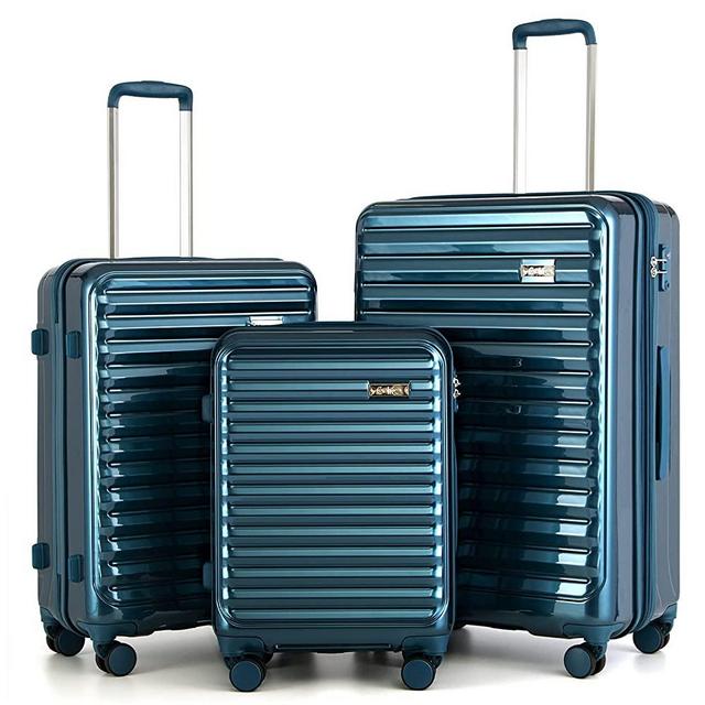 Coolife Luggage Suitcase 3 Piece Set expandable (only 28”) ABS+PC Spinner suitcase with TSA Lock carry on 20 in 24in 28in (lake green)