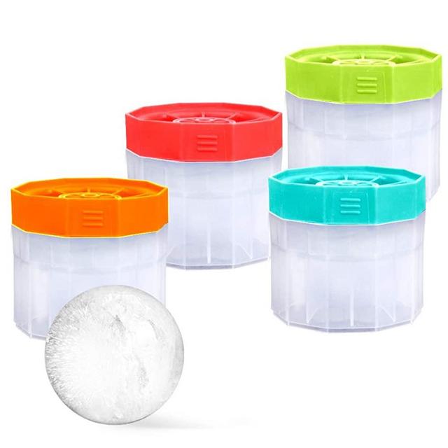 PREMIUM Ice Ball Molds, Round 2.5 Inch Ice Spheres. Stackable Slow Melting Round Ice Cube Maker for Whiskey and Bourbon (4, Multi)