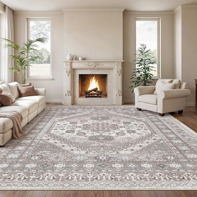zesthome 10x14 Area Rugs,Stain Resistant Washable Rug,Ultra-Thin Rugs for Living Room,Bedroom,Non-Slip Backing Home Decor Large Area Rug (Brown/Beige,10'x14')