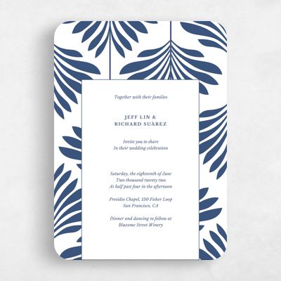 Blue Rounded Wedding Invitation - Mantova Frame Letterpress