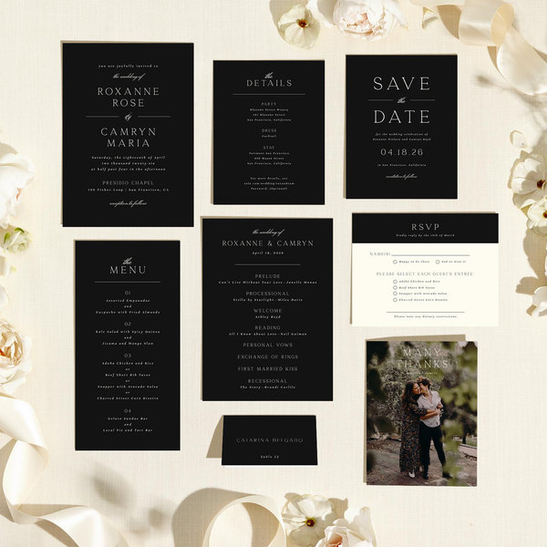 Zariah Portrait | Black | Zola Wedding Invitations