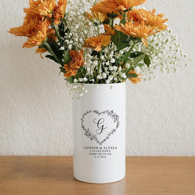 Personalized Ceramic Flower Vase, Custom Wedding Anniversary Gift For Couple, Valentine's Day Gift for Significant Other, Bride & Groom Gift