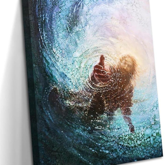 Jesus Christian Wall Art, Hand of God Canvas Paintings Posters Prints, Christ Religion Bible Jesus Salvation Wall Decor for Church Study Prayer Room Home Decoration 24x16 in Framed