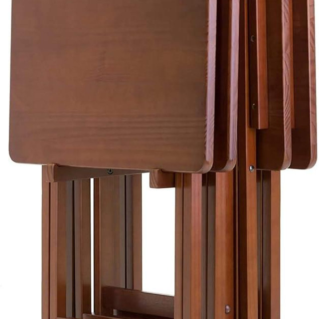 Oakestry Alex 5-PC Set Snack Table Walnut Color for Dining Laptop Computer Stand Easy Assembly Durable and Classical Looks, 14.57" D x 19.06" W x 25.98" H