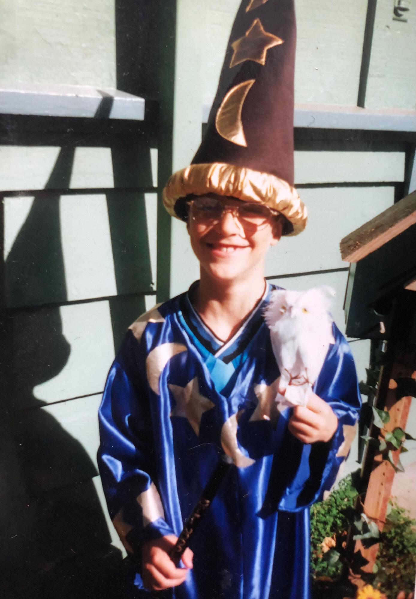 Conner's Harry Potter costumer--with Hedwig on his shoulder