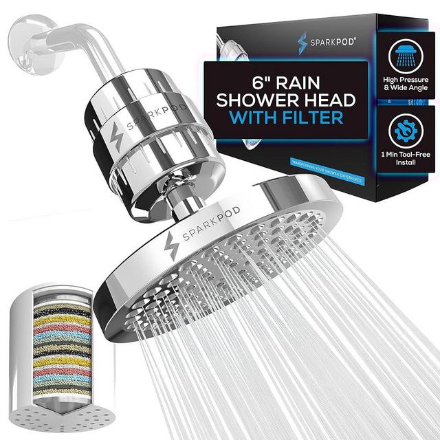 SparkPod Luxury Filtered Shower Head Set 23 Stage Shower Filter - Removes Chlorine and Heavy Metals - High Pressure Showerhead Filter (6" Round, Luxury Polished Chrome)