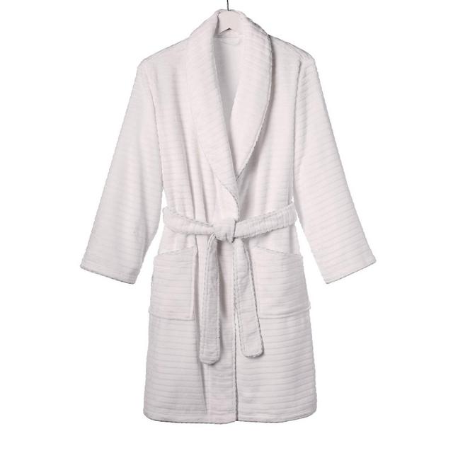 S Ribbed Bathrobe White - Wellbeing by Sunham
