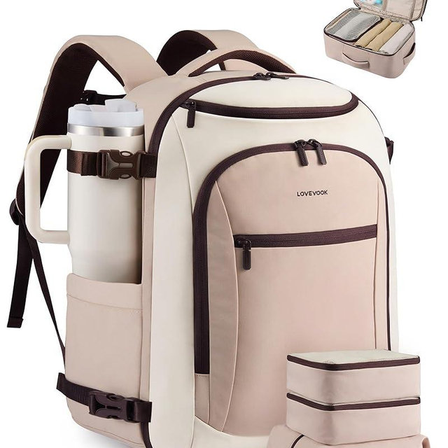 LOVEVOOK 40L Travel Backpack for Women & Men,Airline Approved Carry On Backpack with 3 Packing Cubes,TSA Waterproof Personal Item Bag,Weekender Overnight Essentials Backpacks fits 18" Laptop