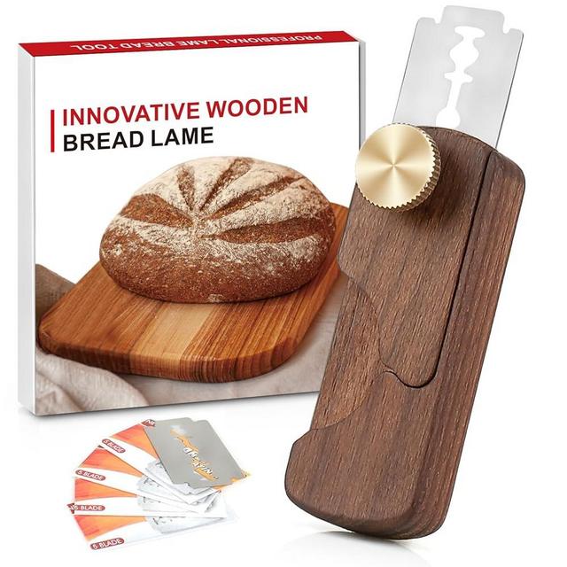 IMUMU Magnetic Wooden Bread Lame,Hand Crafted Sourdough Scoring Tool with 5 Razor Blades,Bread Scorer Dough Scoring Knife for Bread Baking