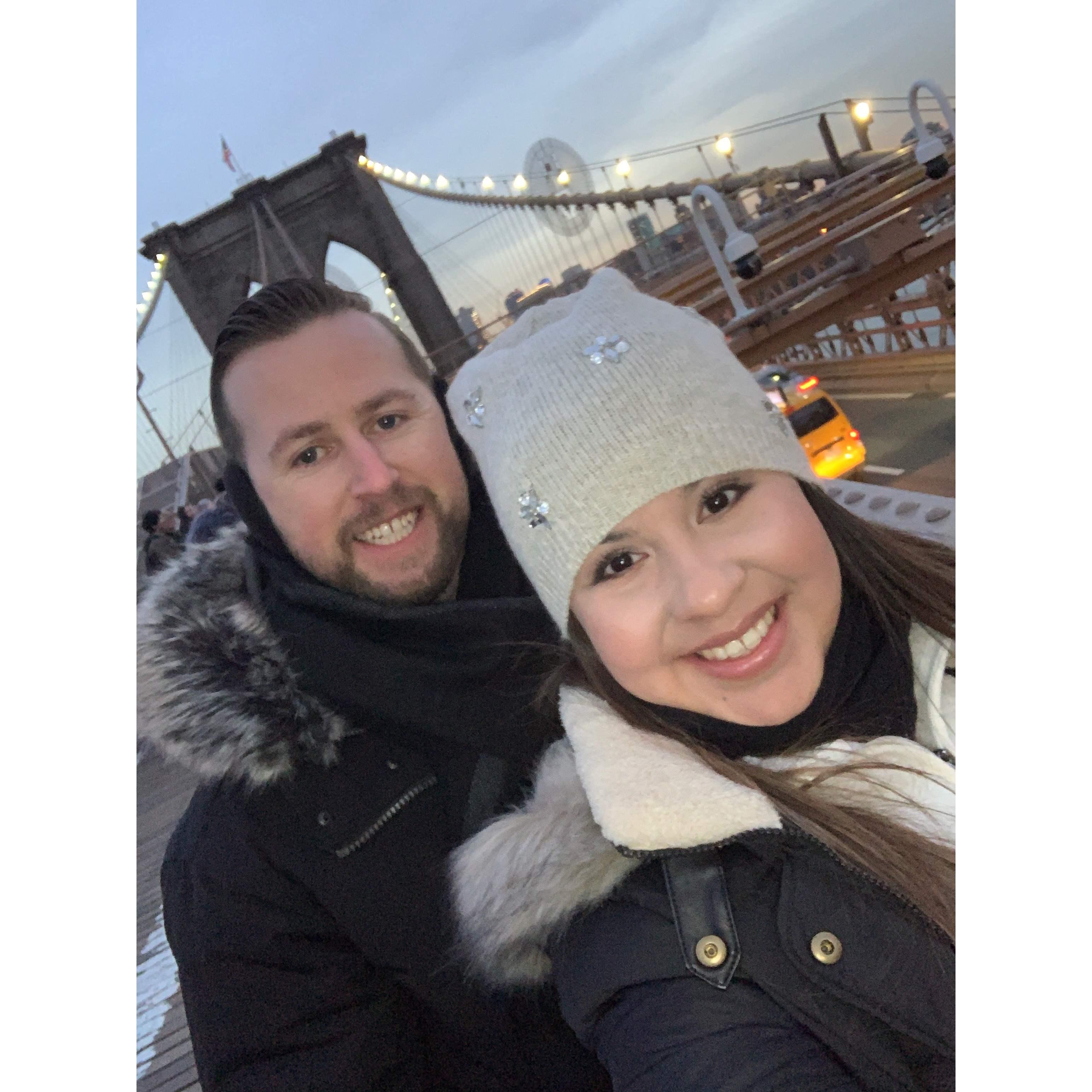 Selfie on the Brooklyn bridge, our first trip to NYC. 