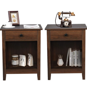 GBU Bedroom Nightstands - Set of 2 Wooden Night Stands with Drawer for Home Bedside End Table Large Storage Furniture, Brown Wood Grain 18.11 in x 15.75 in x 23.62 in