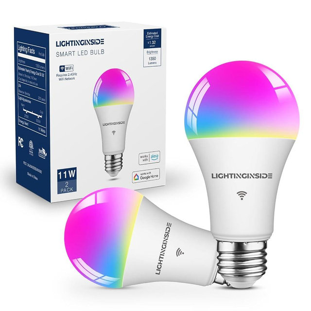 Lightinginside Smart Light Bulbs 100W Equiv., 1350LM 11W Smart Bulb Works with Alexa/Google Home/SmartLife, A19 E26 RGBCW Color Changing Bulbs, No Hub Required, 2.4G WiFi & BLE Bulb, ETL Listed, 2PCS