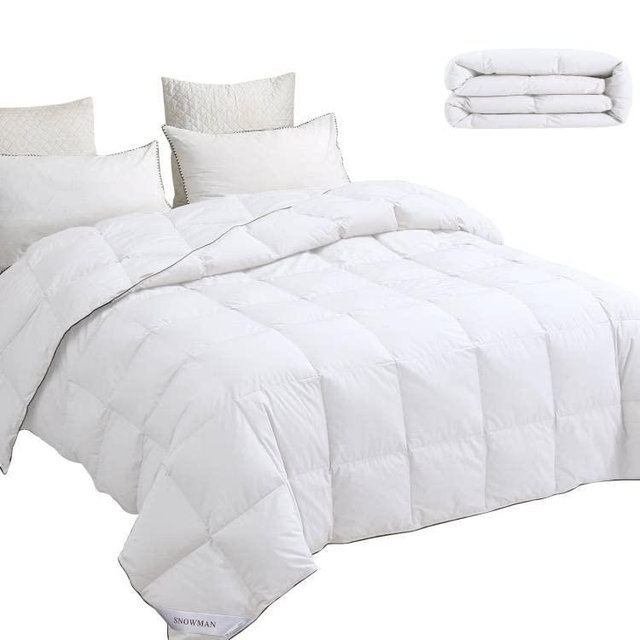 SNOWMAN Lightweight 75% Down Comforter King Size, Soft Duvet Insert with 8 Corner Tabs, Durable Down Proof Cotton Fabric and 3D Baffle Box Construction (White, 106"x90")