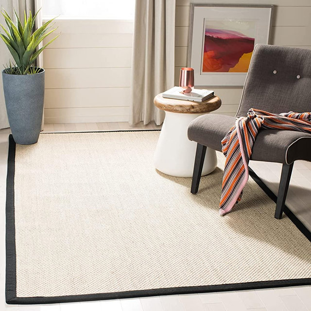 SAFAVIEH Natural Fiber Collection 5' x 8' Marble / Black NF143A Border Sisal Area Rug