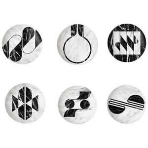 Modern Set of Six Porcelain Plates in Black and White by Etienne Bardelli