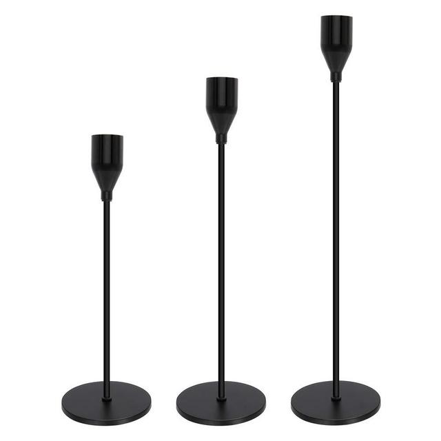 Black Candle Holders Set of 3 for Taper Candles Decorative Candlestick Holders for Wedding, Dinning, Party Fits 3/4 inch Thick Candle&Led Candles (Black Brass Metal Candelabra)