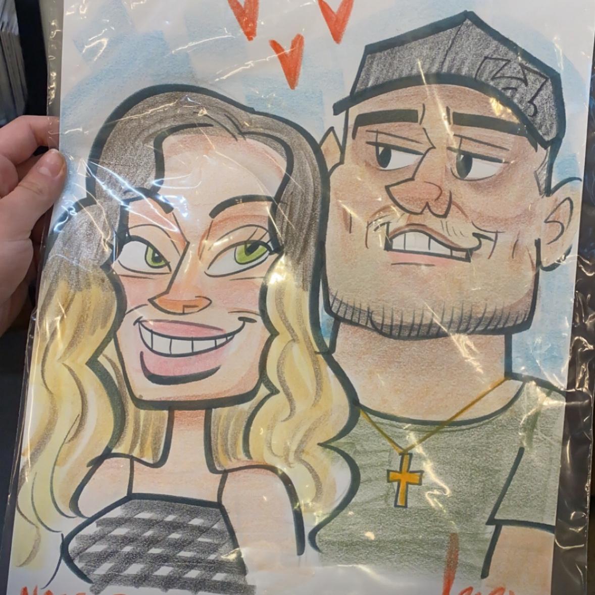 Caricature drawing of us from Navy Pier back in 2021