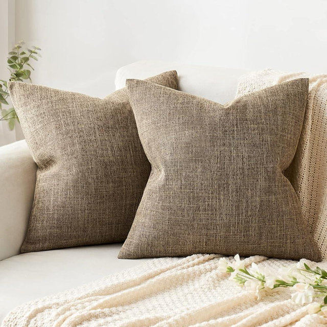 MIULEE Pack of 2 Decorative Throw Pillow Covers Linen Burlap Square Solid Farmhouse Modern Concise Throw Cushion Case Pillowcase for Sofa Car Couch 20x20 Inch 50x50 cm Brown