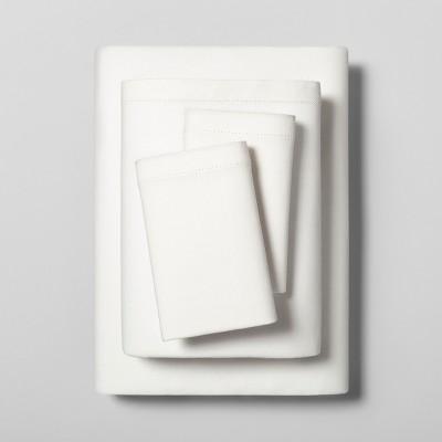 California King Sheet Set Linen Blend with Hem Stitch Solid Cream - Hearth & Hand™ with Magnolia