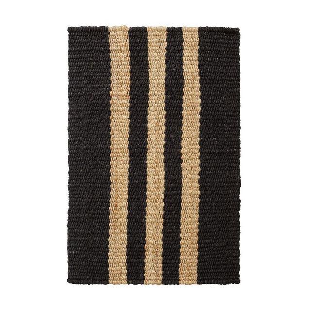 Danton Striped Jute Rug with Anti Slip Backing, 2' x 3', Black/Natural