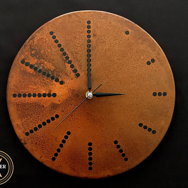 Handmade Rusty Copper Wall Clock: Rustic Patina Art Deco Home Decor