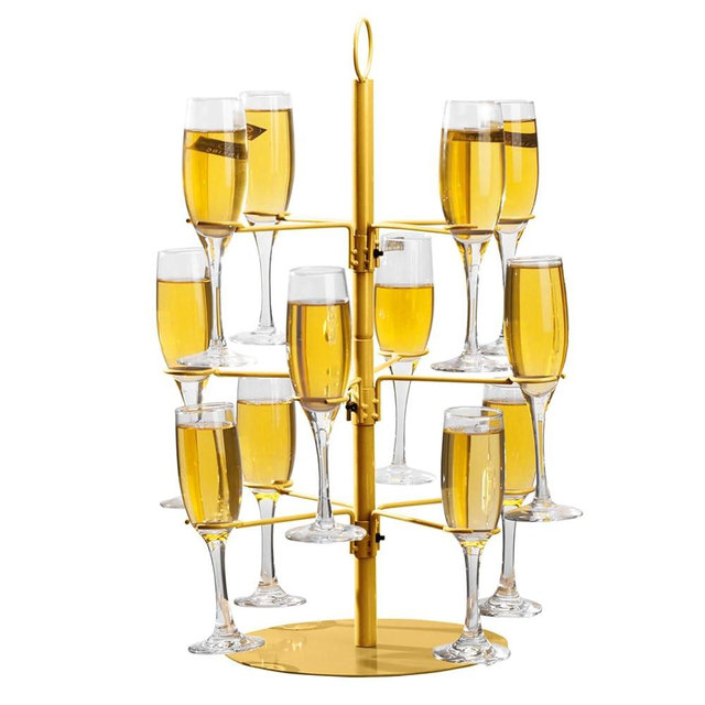 Champagne Tower Cocktail Tree Stand Manual Assembly, Wine Glass Display For Drinks 3 Tier 12 Holders Champagne Tower Stand For Champagne Cocktails Martini Margarita Cup at Weddings Bridal Shower-Gold
