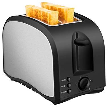 2 Slice Toaster CUSINAID Black Wide Slot Toaster 2 Slice Best Rated Prime with Pop Up Reheat Defrost Functions, 6-Shade Control, Removable Crumb Tray