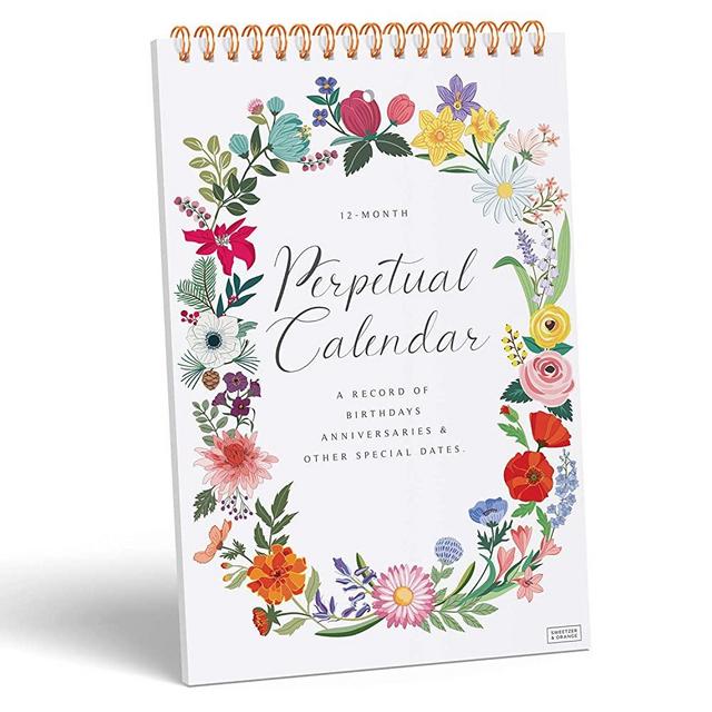 Sweetzer & Orange Perpetual Calendar. 12 Month Office or Family Wall Calendar. 6x9” Floral Flip Calendar Design. Perpetual Birthday Calendar Wall Hanging, Anniversary Calendar and Monthly Planner