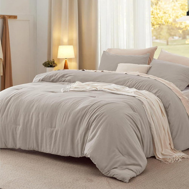 Bedsure King Size Comforter Set, Linen Soft Prewashed Bedding for All Seasons, 3 Pieces GentleSoft™ Warm Down Alternative Bed Set, 1 Lightweight Comforter (104"x90") and 2 Pillowcases (20"x36")