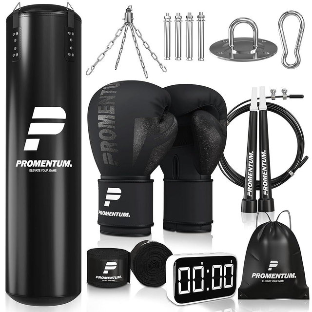 Boxing Set for Adults – 4FT Heavy Duty Hanging Punching Bag (Unfilled) with Gloves, Wraps & Timer – Kickboxing, MMA, Muay Thai Home Gym Training Kit – Saco de Boxeo para Adultos