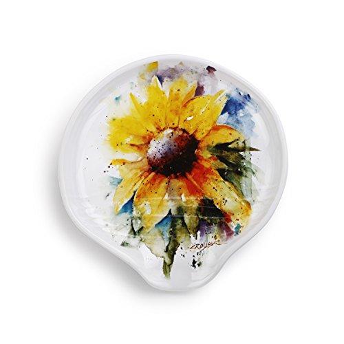 DEMDACO Sunflower Watercolor Yellow On White 5 x 5 Glossy Stoneware Spoon Rest