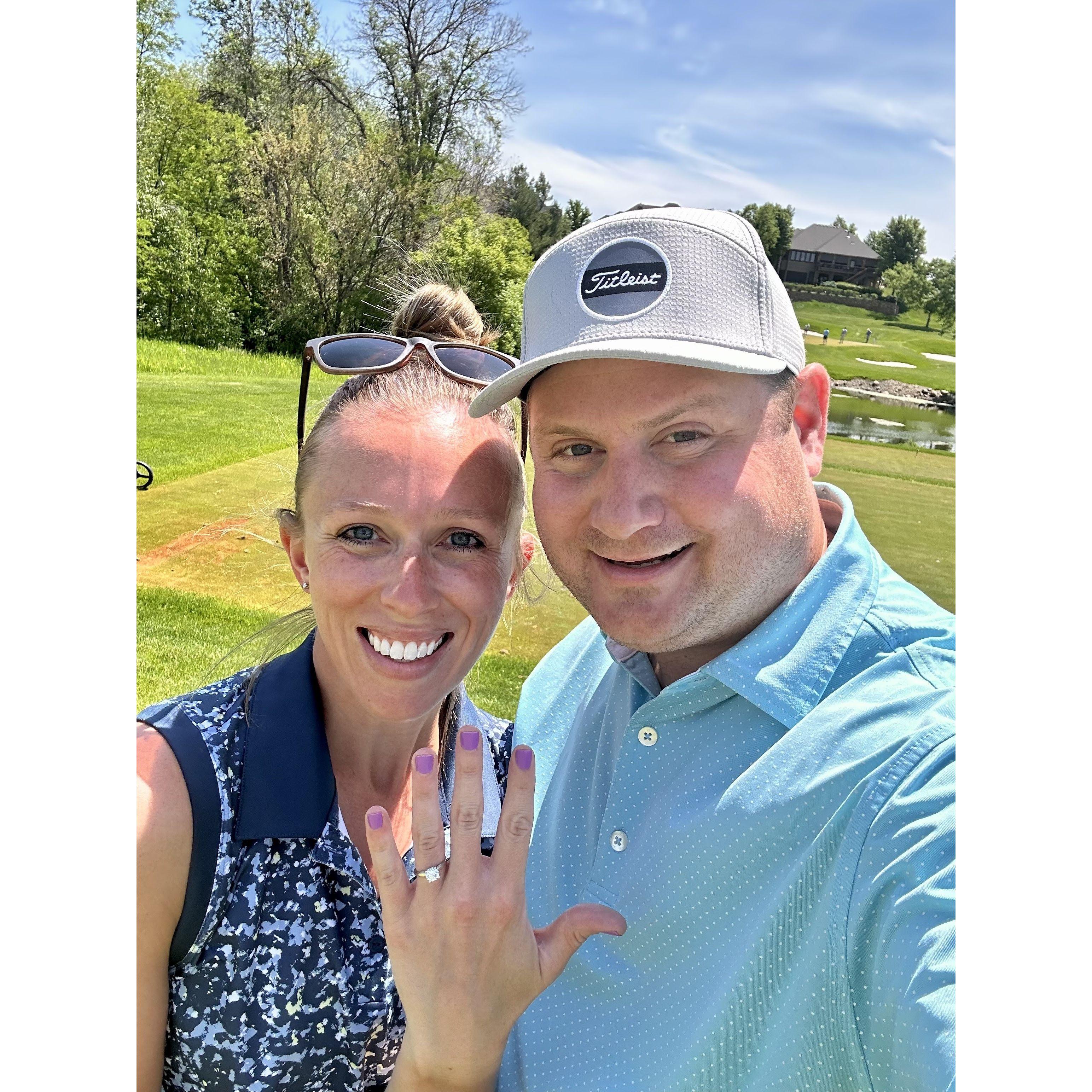 A couple holes after Danny proposed at our home club, Somerby.