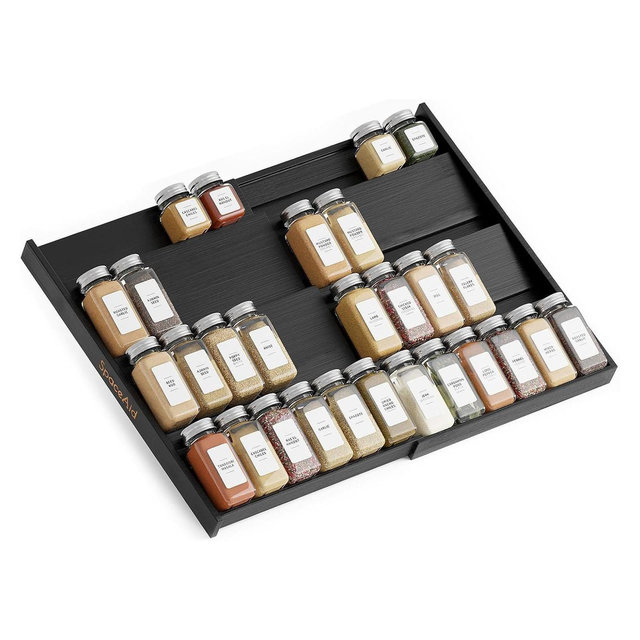 Bamboo Spice Drawer Organizer, Expandable 4 Tier Spices Rack for Cabinet Drawer,