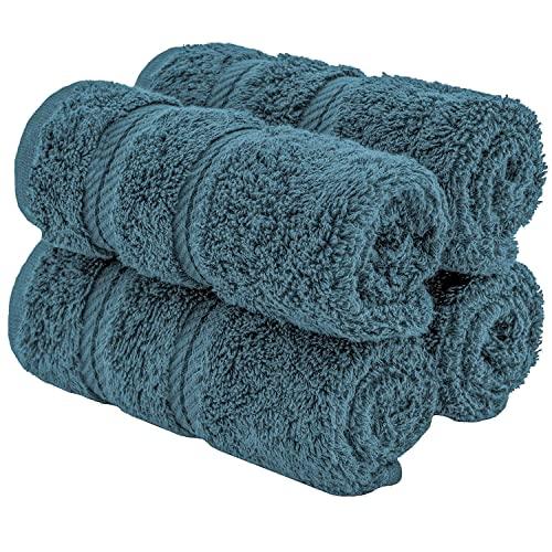 American Soft Linen Premium Turkish Genuine Cotton, Luxury Hotel Quality for Maximum Softness & Absorbency for Face, Hand, Kitchen & Cleaning (4-Piece Washcloth Set, Colonial Blue)