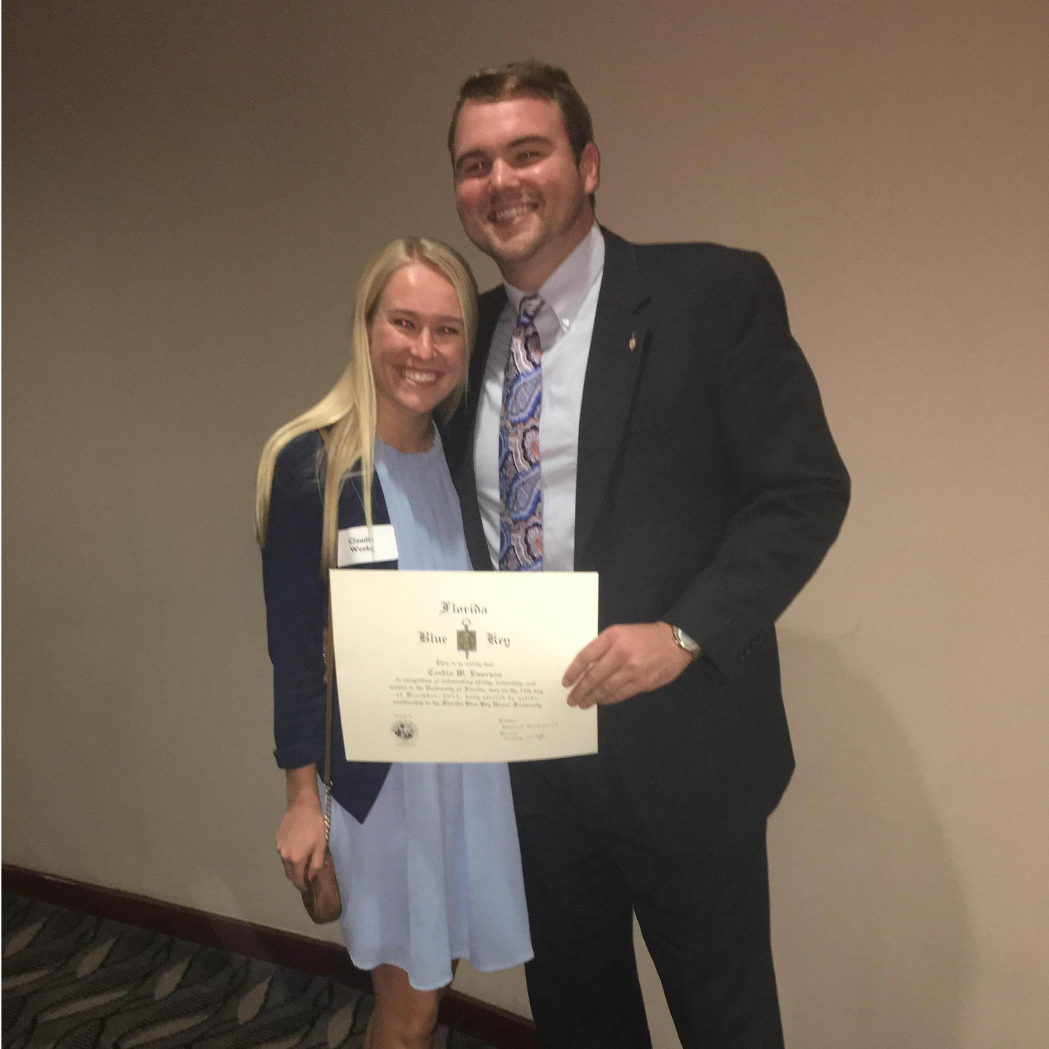 Cory's inauguration to Florida Blue Key - 2016