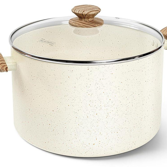MICHELANGELO 10 Quart Stock Pot with Lid, Large Pot for Cooking, Nonstick Cooking Pot with Healthy Coating, Big Soup Pots Induction Compatible, White