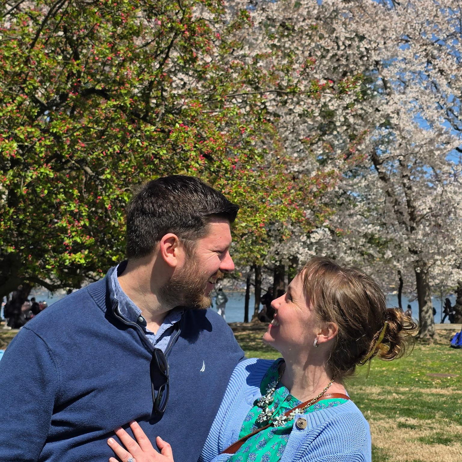 Our engagement at The Jefferson Memorial under the cherry blossoms.