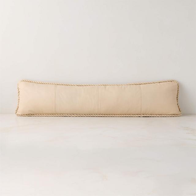 Marlon Warm White Twisted Leather Lumbar Throw Pillow with Feather-Down Insert 48"x12"