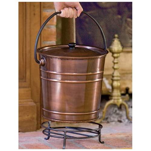 Gardener's Supply Company Steel Copper Finish Fireplace Ash Bucket with Floor Protection Stand, Holds 8 Quarts