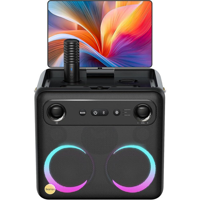 Ikarao 2024 Smart Karaoke Machine for Adults - with Lyrics Display, 64GB Karaoke Tablet, 2 Wireless Mics, Professional Karaoke System, 600W Peak Power, 4 DJ Lights, Karaoke Speaker for Any Occasion