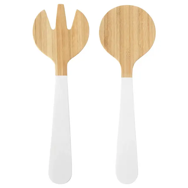 GRIPANDE 2-piece salad server set, bamboo, white, 12 ¼ "