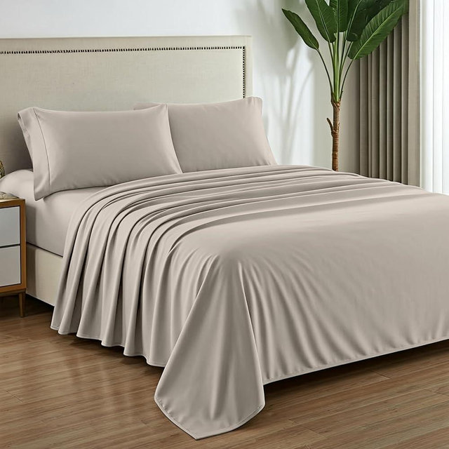 Mayfair Linen 1000 TC 100% Egyptian Cotton King Bed Sheets Set - Luxury Hotel High Thread Count Sheets King Size, Thick Deep Pocket, Fully Elasticized Reinforsed Seams, Soft, Cooling Sheet (Taupe)
