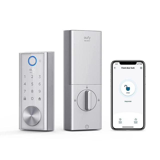 eufy Security Smart Lock Touch & Wi-Fi, Fingerprint Scan, Keyless Entry Door Lock, Smart Wi-Fi Lock, Bluetooth Electronic Deadbolt, Touchscreen Keypad, BHMA Certified, IP65 Weatherproof, Silver Color