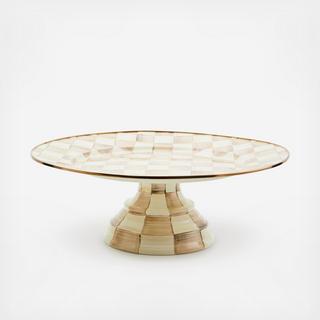 Mocha Check Stainless Steel Pedestal Platter