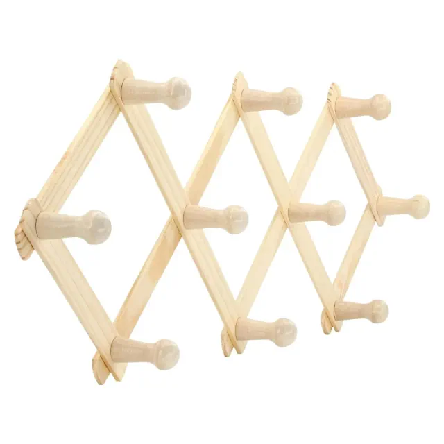 RAM-PRO Accordion Style Wood Expandable Rack Hat, Cap, Belt, Umbrella Coffee Mug Wall Wooden Pegs