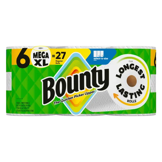 Bounty Select-A-Size Paper Towels - 6 Mega XL Rolls - 2-Ply - 185 Sheets