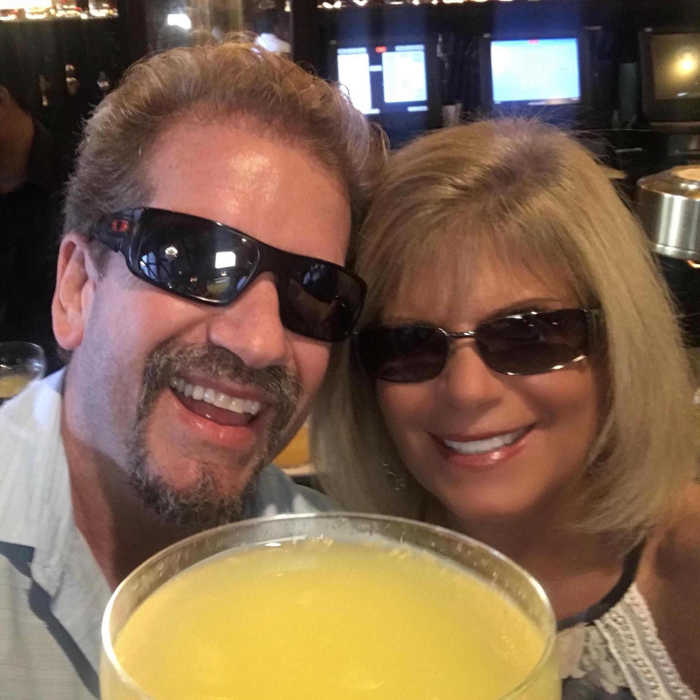 Getting our Mimosa's on at The Country Club in Costa Mesa California. This is where our first date was.